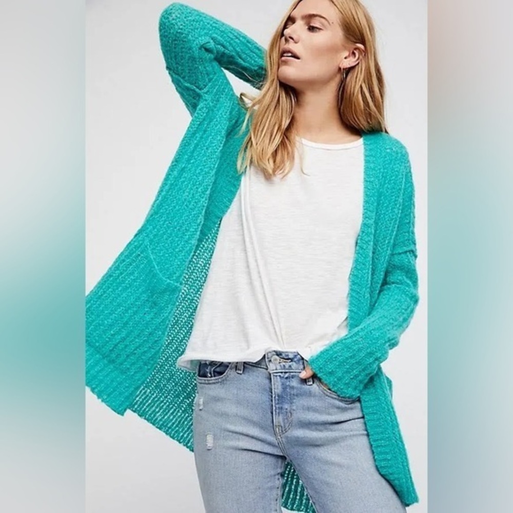 Free People Weekend Getaway Oversized Cardigan Alpaca in Green Size Large